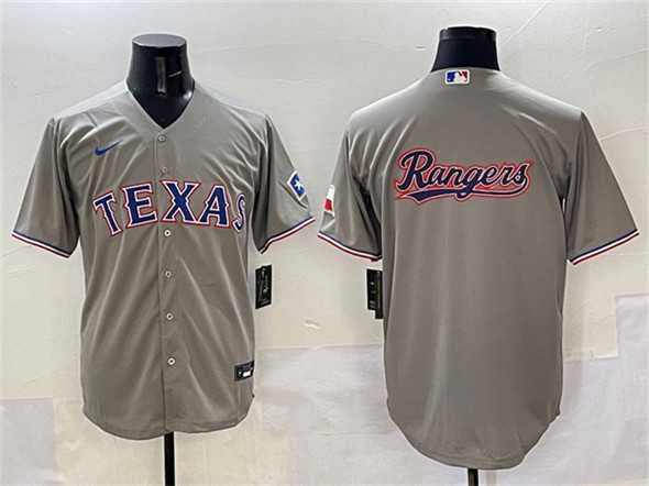 Men%27s Texas Rangers Team Big Logo Gray With Patch Cool Base Stitched Jersey